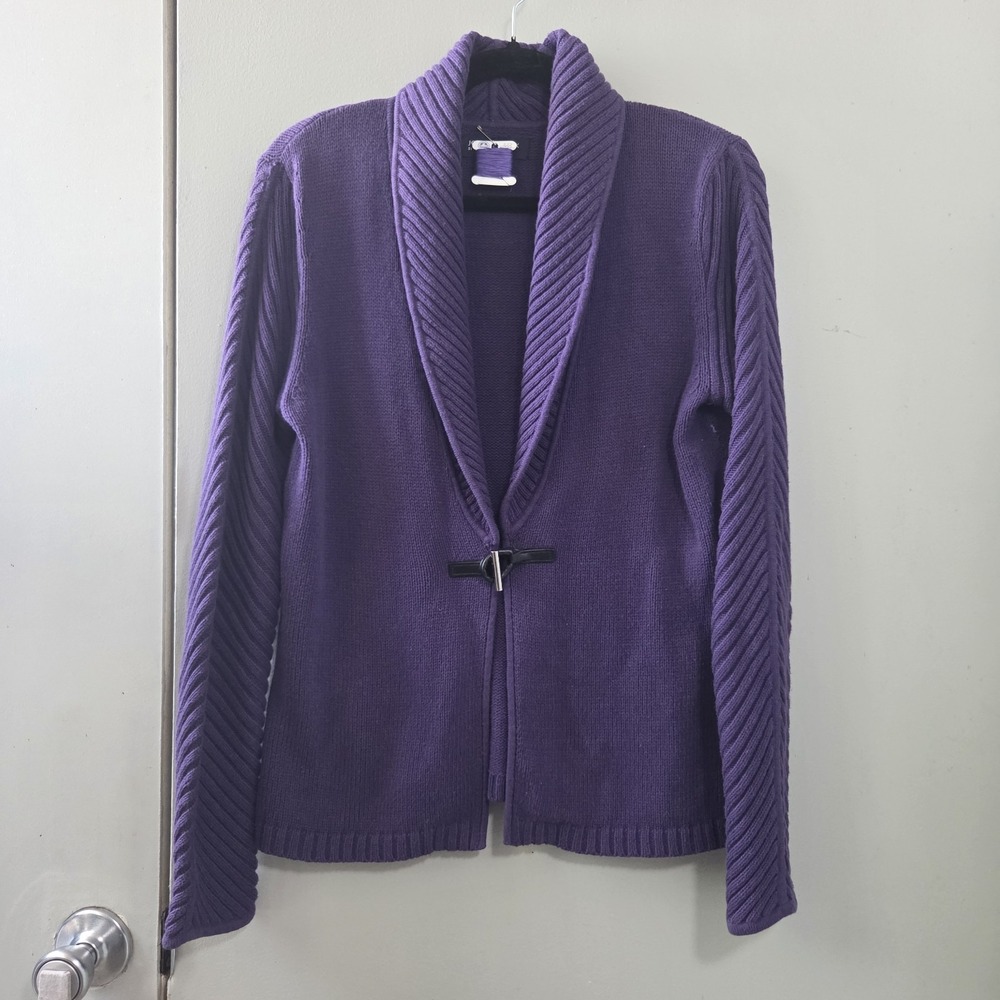 Mindfully Mended S Purple Ribbed Cardigan Sweater Toggle Y2K Style Jones NY